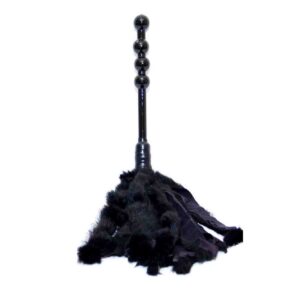 A black soft flogger made out of rabbit fur.