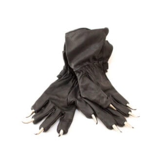 a pair of black claw gloves