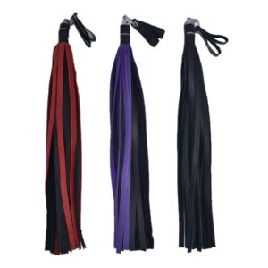 The Kink Shop Bull Hide Leather Floggers Red Purple and Black