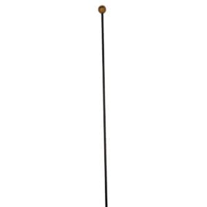 A black quarter inch carbon fiber discipline cane with a wooden varnished top on a white background