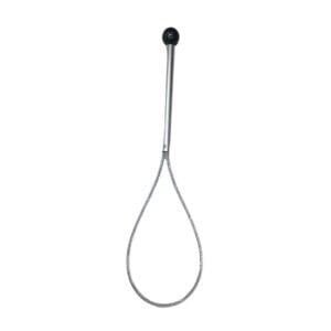 A handmade conductive cable paddle displayed vertically against a clean white background, highlighting the high-quality stainless steel loop and weighted handle design.
